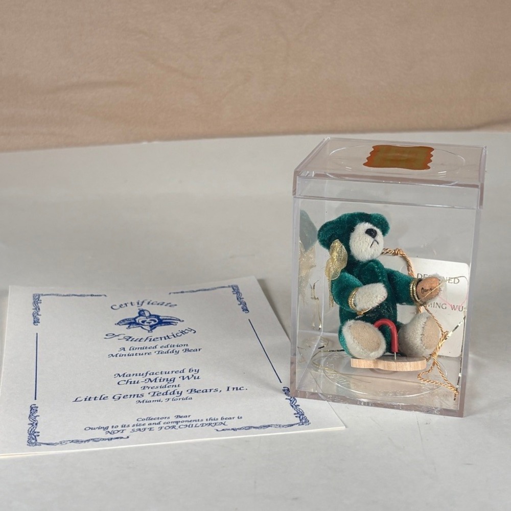1995 Deb Canham DARCY Miniature Teddy Bear Green Velvet Bear Little Gem COA